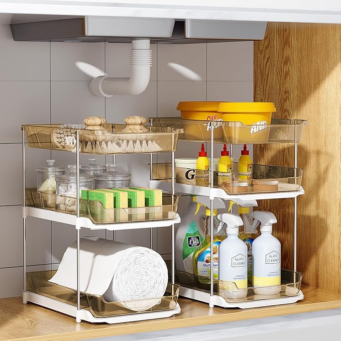 Delamu 2 Pack 3-Tier Bathroom Under Sink Organizers and Storage, Pull Out Clear - Image 6