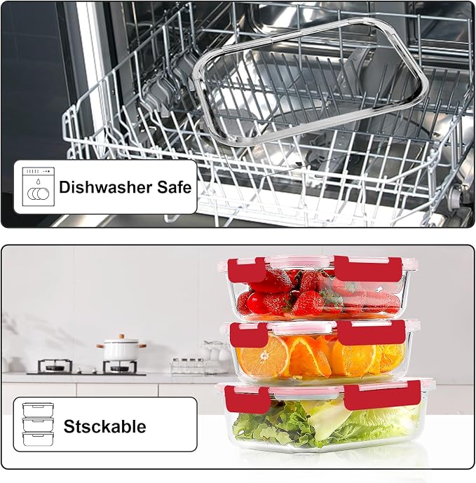 VERONES 10Pack Glass Meal Prep Containers, Airtight Glass Lunch Containers - Image 5