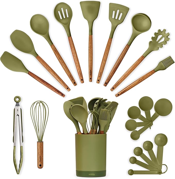 Silicone Kitchen Utensils Set & Holder: Cooking Utensils Set by Smirly