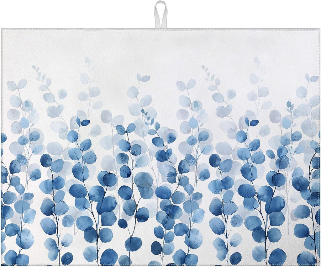 Blue Eucalyptus Leaves Dish Drying Mat for Kitchen Counter Drying Pad