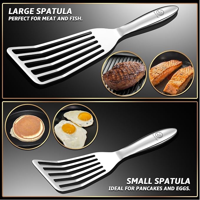 Stainless Steel Fish Spatula Set – 1 Large Fish Turner + 1 Small Metal Spatula - Image 2