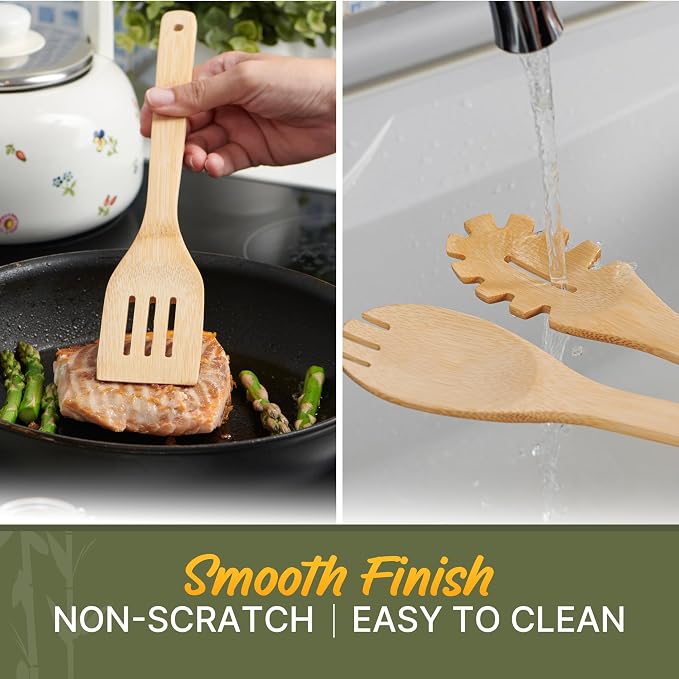 Bamboo Utensils 7 PCs with Holder – Bamboo Cooking Utensils Set + Holder - Image 6