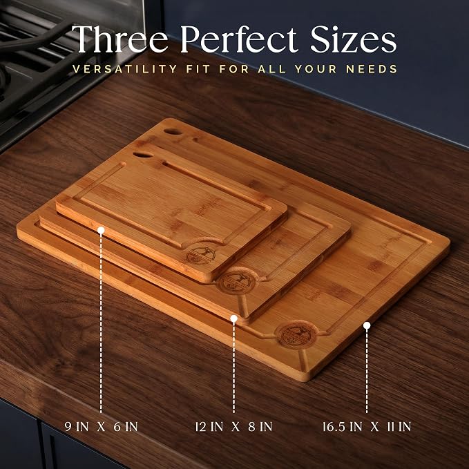Pre-Oiled, Non Toxic 3-Piece Carbonized Bamboo Cutting Board Set, Eco-Friendly - Image 5