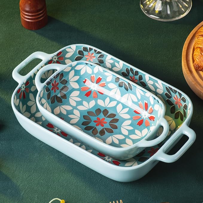ONCCI Ceramic Baking Dish Set, 2-Piece Hand-painted Porcelain Rectangular - Image 7