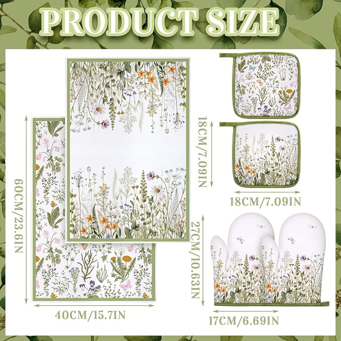 Leinuosen 6 Wild Flower Kitchen Towels Kitchen Decor and Accessories Set Floral - Image 3
