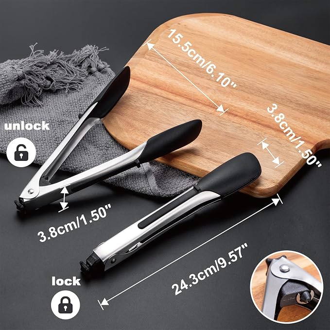 600ºF Heat Resistant Kitchen Tongs, 9.57 inch Tongs - Image 3
