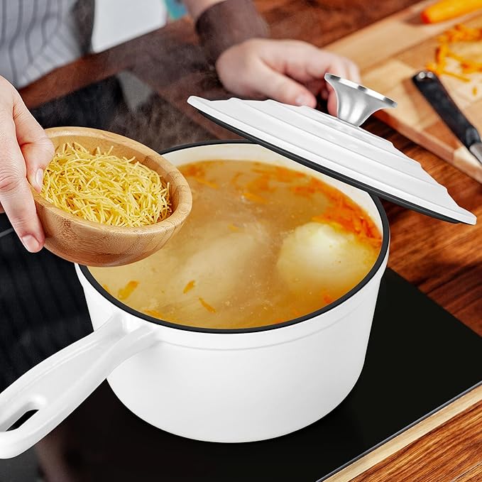 3 Quart Saucepan with Lid, Leonyo Enameled Cast Iron Sauce Pan, Heavy Duty Cast - Image 5