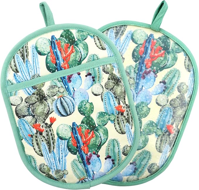 Pot Holders Set of 2 with Transparent Clear Silicone Shell and Nice Cactus by REDLMLDETA