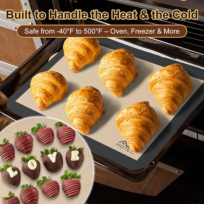 HOTEC Silicone Baking Mats 3 Pack – Non-Stick Reusable Silicone Baking Sheets - Image 5