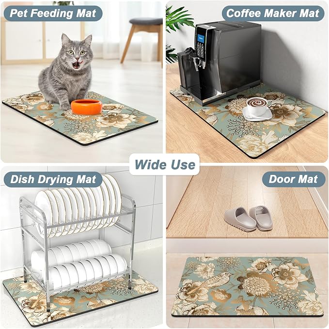 Rnivvi Coffee Mat, Hide Stain Rubber Backed Absorbent Dish Drying Pad - Image 7