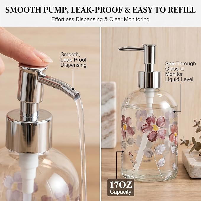 17oz Glass Soap Dispenser with Plastic Pump - Image 8