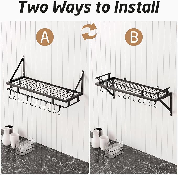 KES 30-Inch Kitchen Pan Pot Rack Wall Mounted Hanging Storage Organizer Wall - Image 7