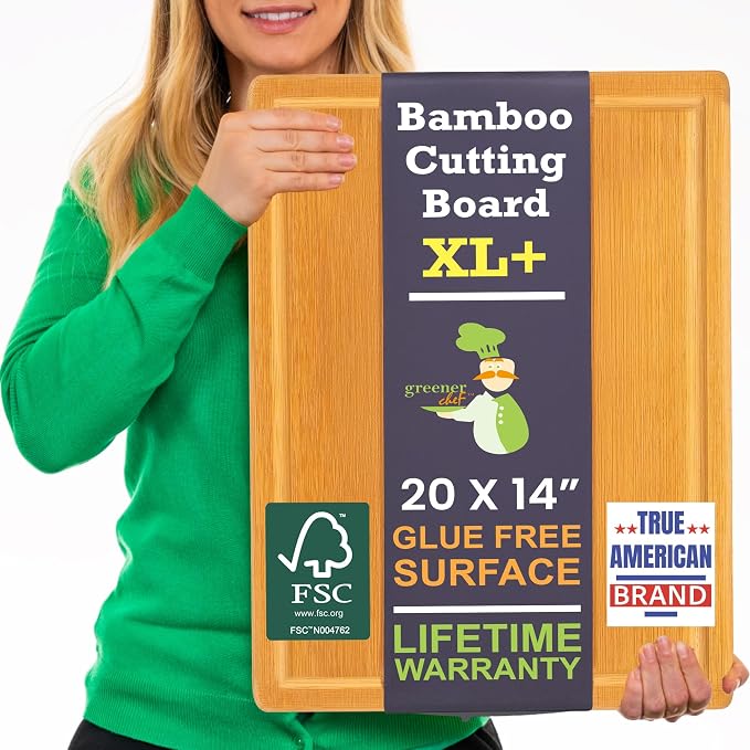 20 Inch Bamboo Wood Cutting Board Featuring Super-Sized Glue-Free Surface™ – by GreenerChef