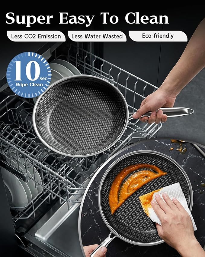 Honeycomb Stainless Steel Nonstick Frying Pan, Induction Cooktop Compatible - Image 6