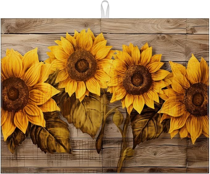 Vintage Sunflower Wooden Grain Dish Drying Mat by MOUNTANLLY