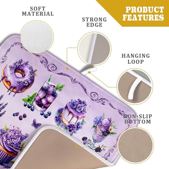 Purple Dish Drying Mats for Kitchen Counter Washable Drying Pad Absorbent - Image 4