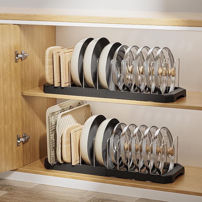MUDEELA Pot Lid Organizer Rack for Cabinet, Expandable Pots and Pans Organizer - Image 8