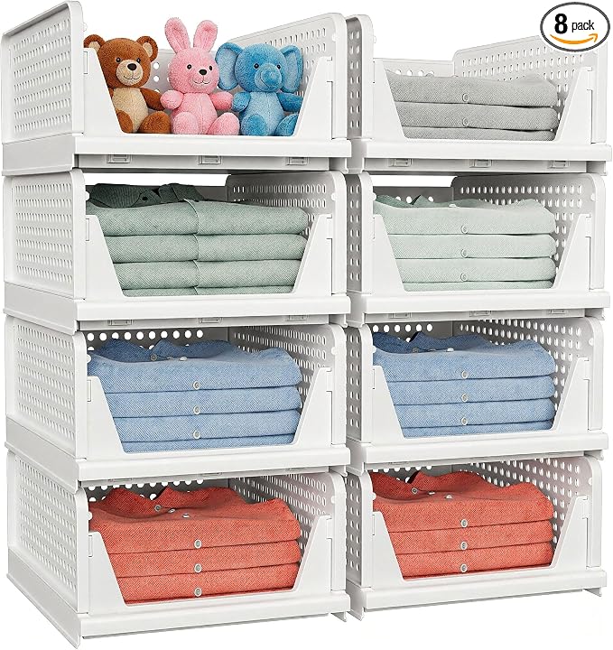8 Pack Stackable Closet Storage Basket by shoeboxesanddeskorganizers
