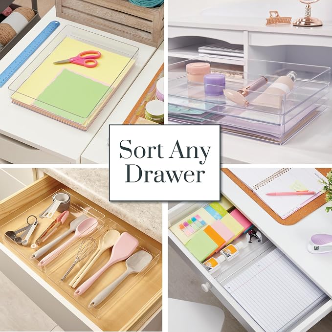 STORi SimpleSort 2-Piece Stackable Clear Drawer Organizer Set | 15" x 6" x 2" - Image 4