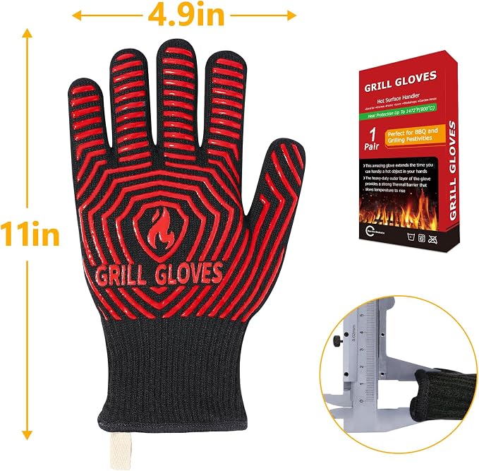 QUWIN BBQ Gloves, BBQ Accessories 1472℉ Extreme Heat Resistant, Grilling Gloves - Image 7