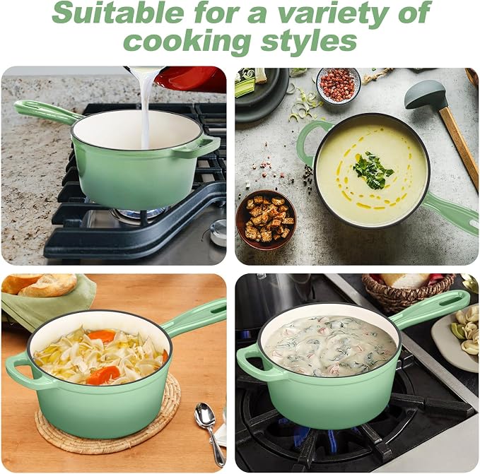 HaSteeL 2 QT Cast Iron Saucepan, Mini Enamel dutch oven - Image 7