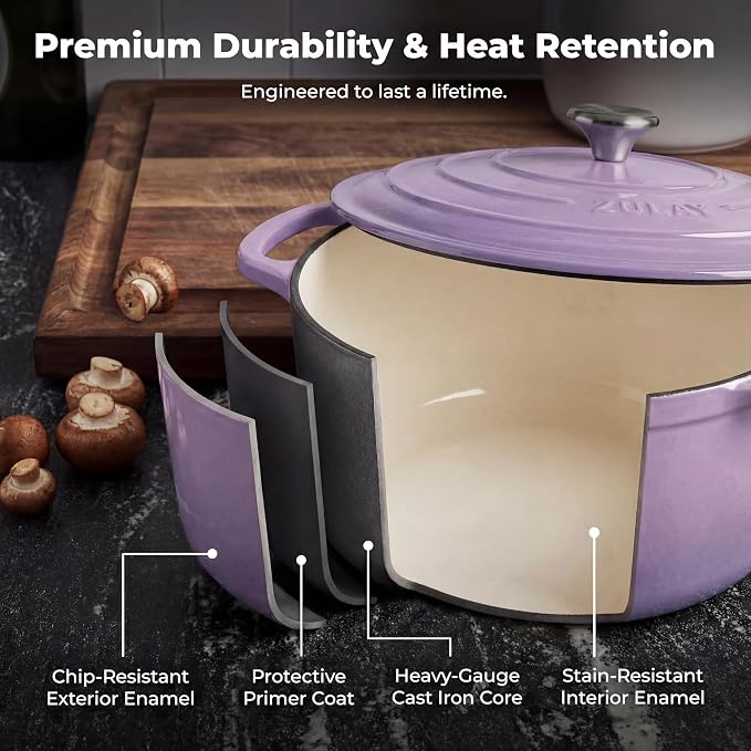 Zulay Kitchen 6 Quart Enameled Cast Iron Dutch Oven Pot - Image 5