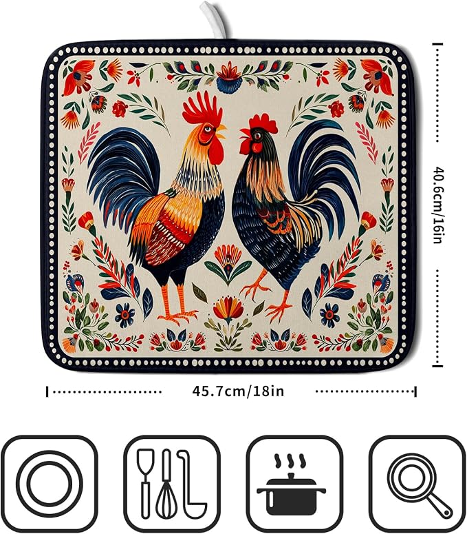 Roosters Chicken Dish Drying Mat - Image 2