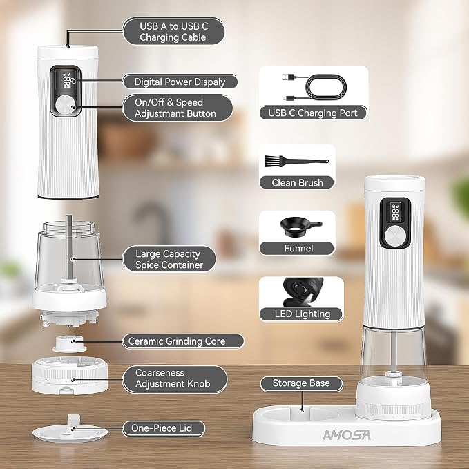 Electric Salt and Pepper Grinder Set, Upgrade 2-Speed Setting, External 5 - Image 9