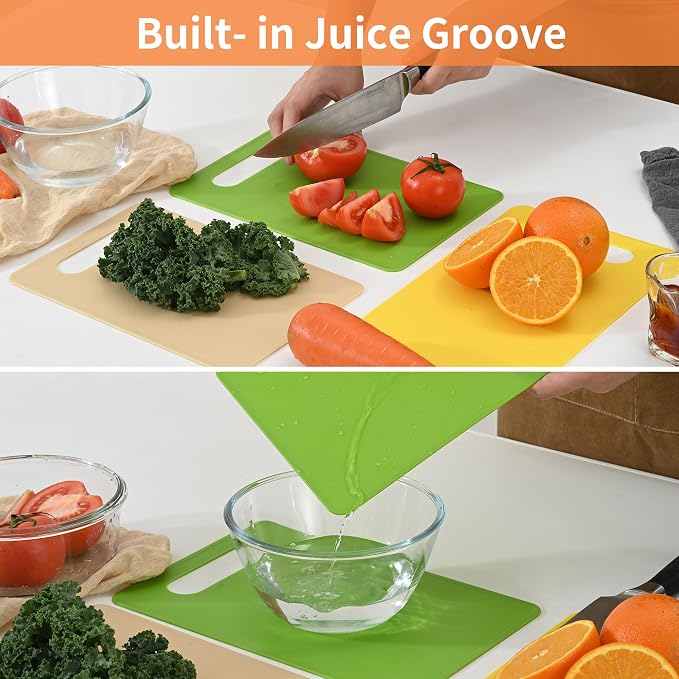 Luckyiren Cutting Board Set of 4, 11.4" x 7.5" x 0.1", Plastic Kitchen Cutting - Image 2