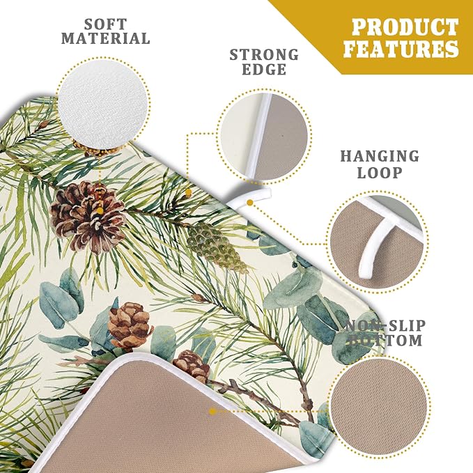 Winter Dish Drying Mat for Kitchen Counter 16x18 Christmas Evergreen Leaves - Image 4