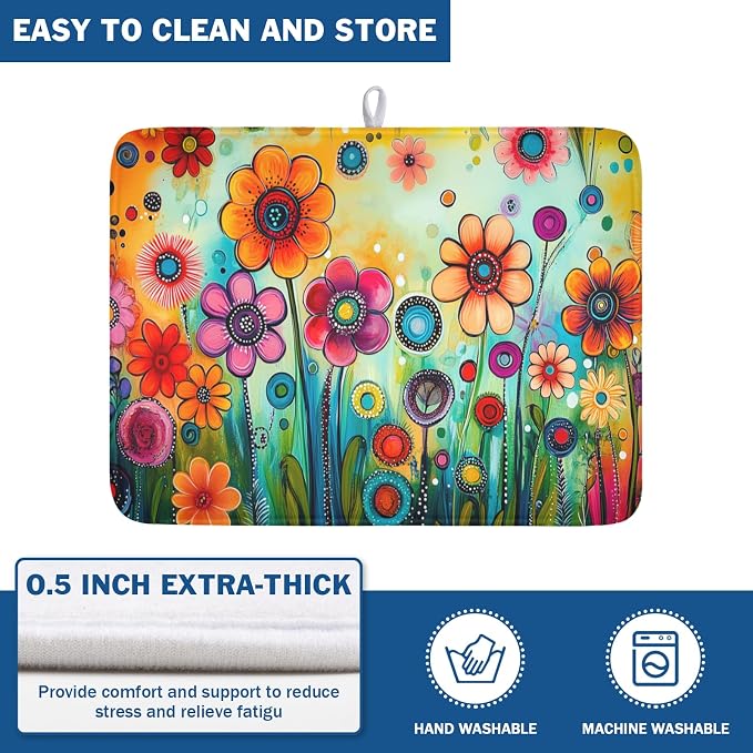 Abstract Colorful Floral Dish Drying Mat - Image 5