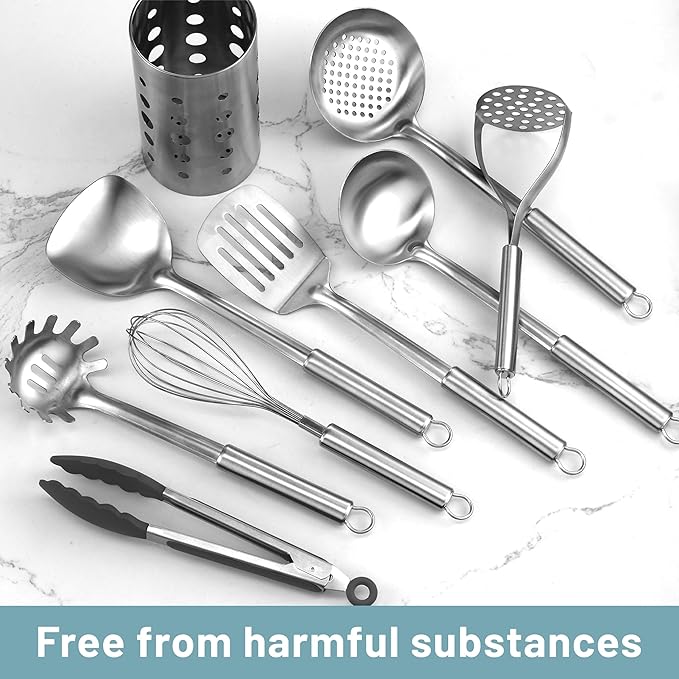 Pleafind Stainless Steel Cooking Utensils Set, Nonstick Kitchen Tools Set - Image 4