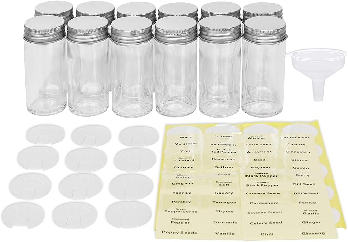 Simple Houseware 12-Pack 3 oz Glass Spice Jars, Round Bottles - Image 2