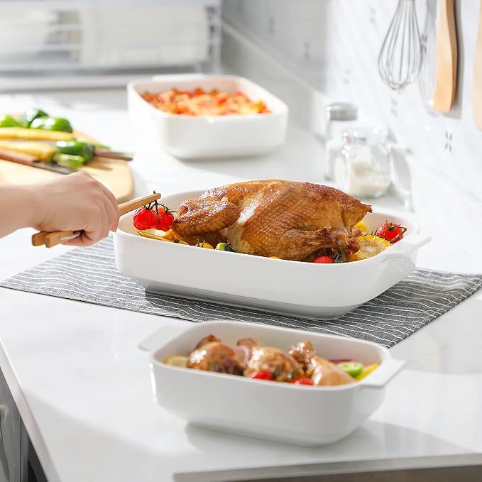 MALACASA Casserole Dishes for Oven, Ceramic Baking Dishes Set of 3, Rectangular - Image 7