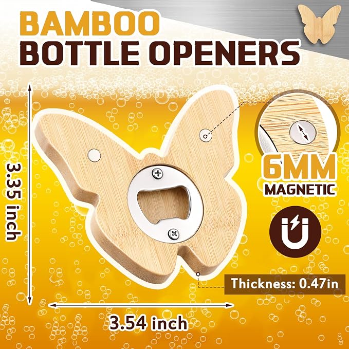 Vesici 24 Pcs Magnetic Bottle Opener 2.5in DIY Bamboo Butterfly Shape Beer - Image 2