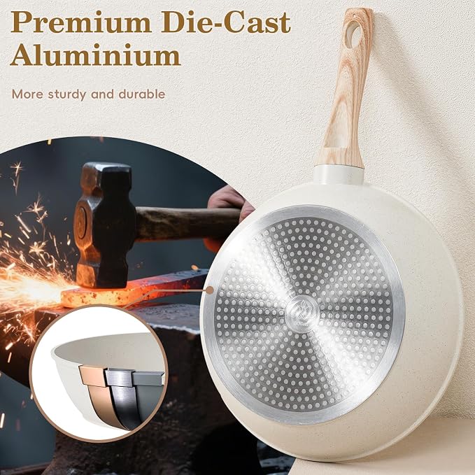 SODAY 12 Pcs Pots and Pans Set Non Stick, Cookware Sets White Granite Induction - Image 6