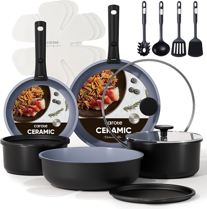 CAROTE 19PCS Ceramic Cookware Sets, Pots and Pans Set Non Stick Non Toxic by CAROTE