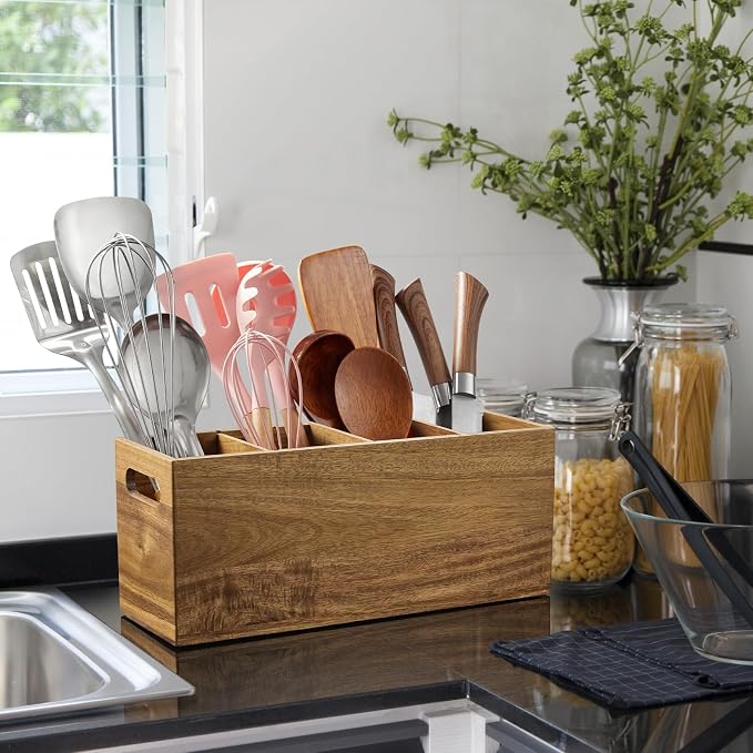 ALELION Acacia Wood Utensil Holder - Image 3