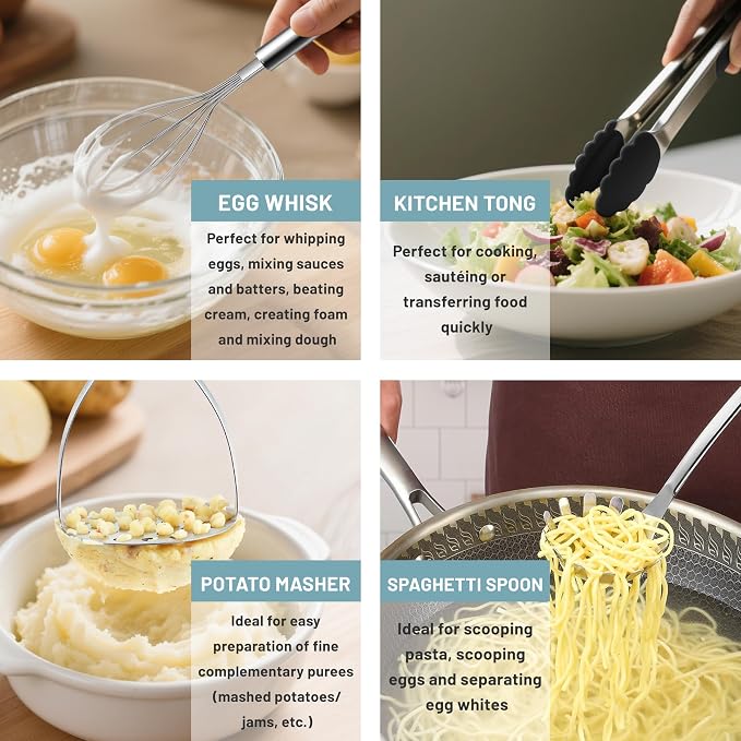 Pleafind Stainless Steel Cooking Utensils Set, Nonstick Kitchen Tools Set - Image 6