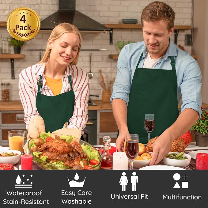 4 Pack Chef Apron, Waterproof Apron, Adjustable Apron - Image 2