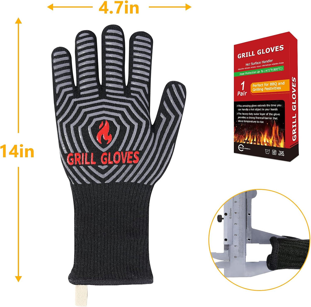 QUWIN BBQ Gloves, Oven Gloves 1472°F Extreme Heat Resistant, Grilling