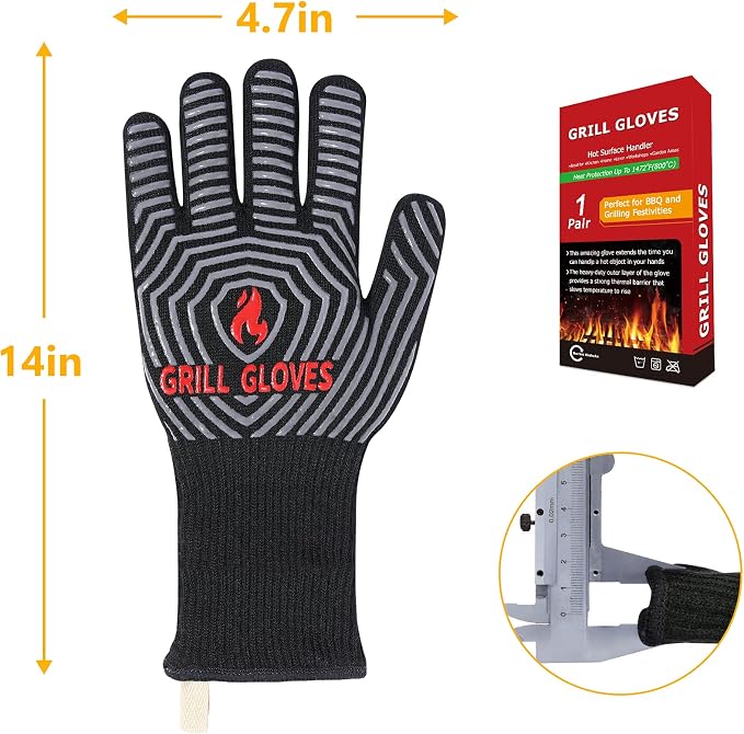 QUWIN BBQ Gloves, Oven Gloves 1472℉ Extreme Heat Resistant, Grilling Gloves - Image 7