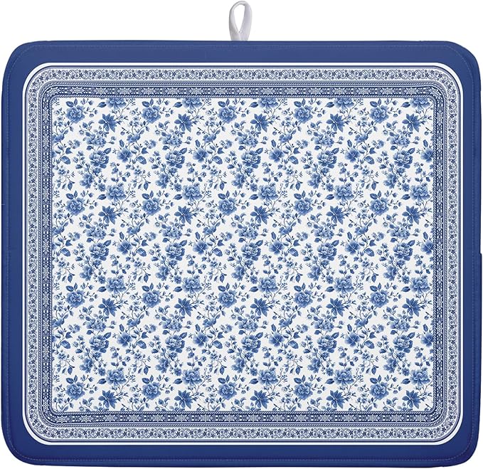 Blue Floral Branches Dish Drying Mat by Kawani