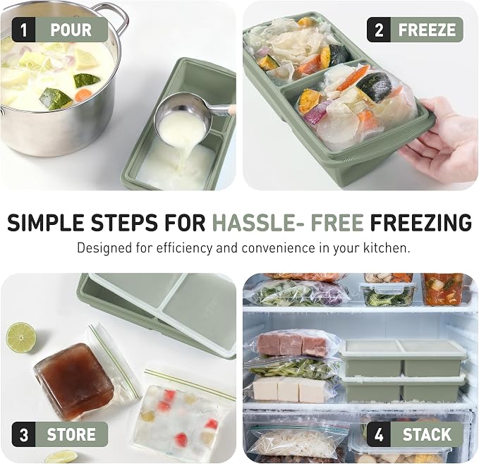 Silicone Freezer Tray with Lid Soup Freezer Container Molds with Steel - Image 6