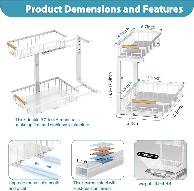 Liuoud Under Sink Organizer 2 Pack, 2 Tier Slide Out Large Capacity Height - Image 5