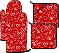 White Love Hearts Oven Mitts and Pot Holders Sets 4Pcs, Extra Long Oven Gloves by VisittheDuibelproduct