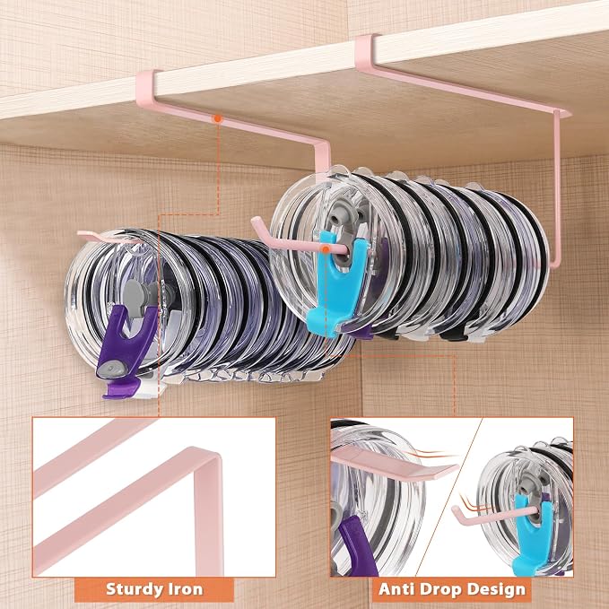 2 Pack Tumbler Lid Organizer, Horizontal Tumbler Lid Storage Hook Up to 20 Lids - Image 4