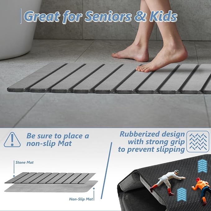 AWW Foldable Stone Bath Mat, Quick Dry Diatomaceous Earth Bath Mat - Image 4