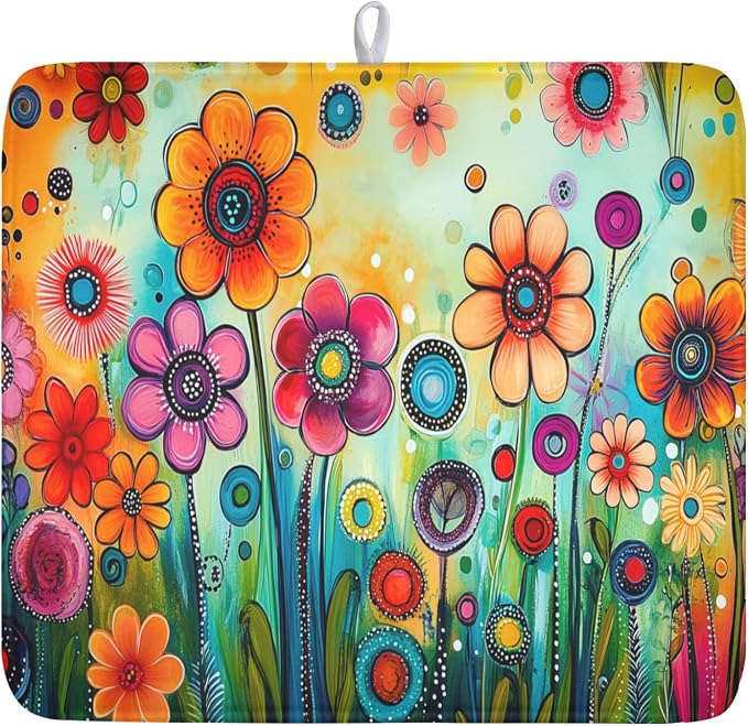 Abstract Colorful Floral Dish Drying Mat by Unknown
