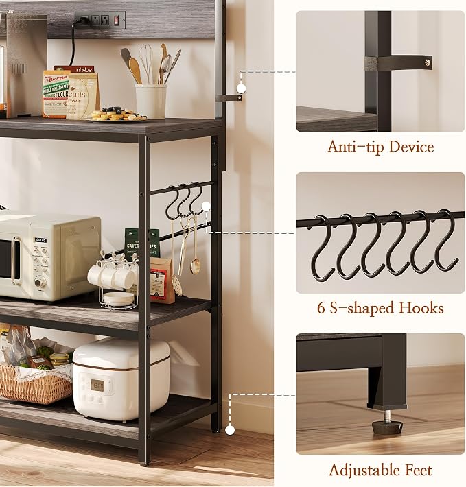 SUPERJARE Bakers Rack with Power Outlets, Microwave Stand, 31.5 X 16.5 Inch - Image 8